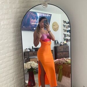 Vibrant Orange and Pink Strapless Dress